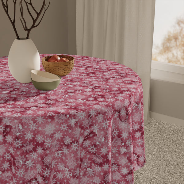Pink White Snowflake Pattern Tablecloth  Décor Holiday 