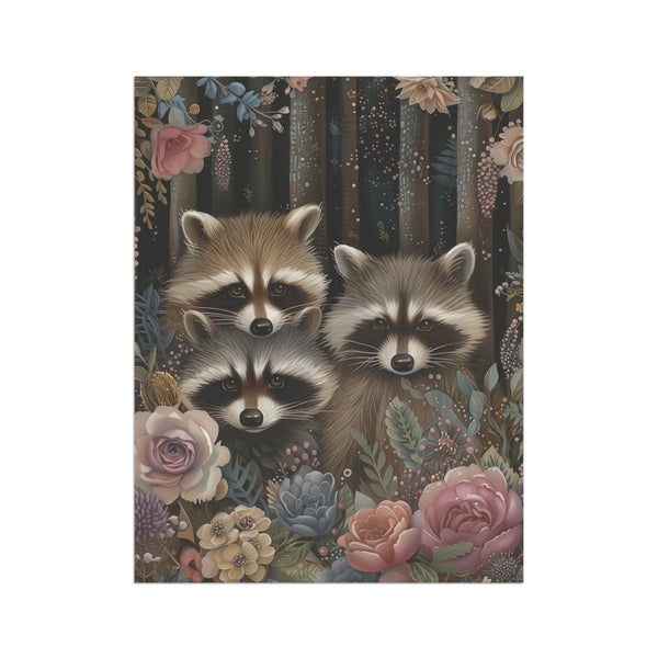 Woodland Raccoon Family Garden Flag & Porch Banner Floral Decor Yard Art