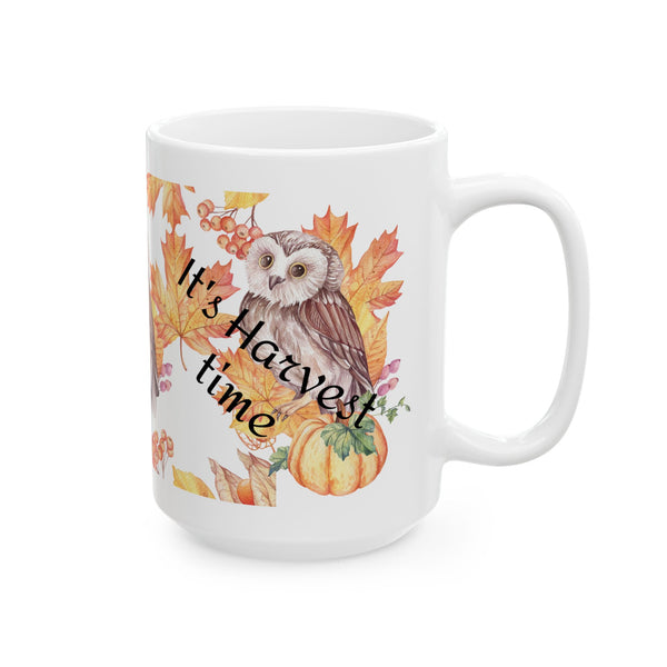 Harvest Time Owl Coffee Mug – Autumn Fall Leaves Ceramic Cup, Dishwasher Safe