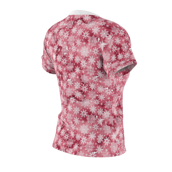 Pink Snowflakes Women's Cut & Sew Tee (AOP) Casual Shirt for Women