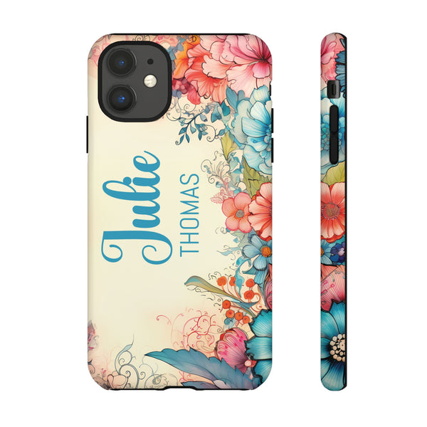 Personalized Floral Phone Case Custom Name Cover iPhone Samsung Pixel Gift