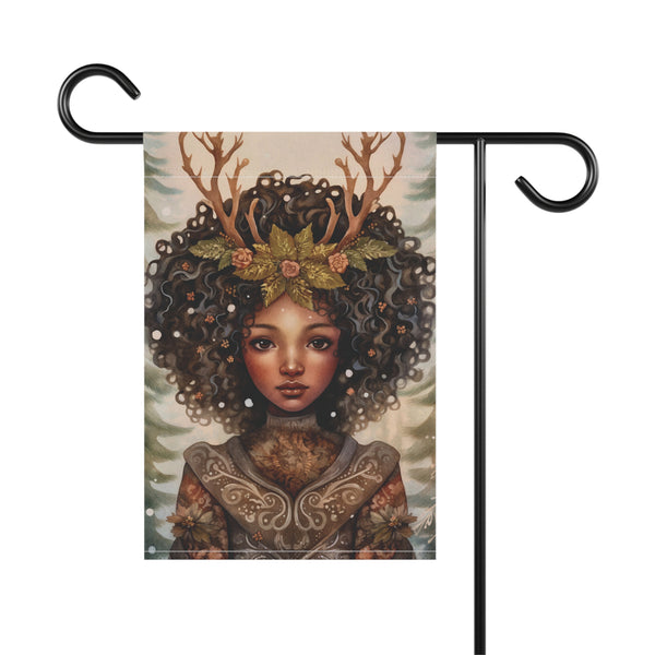 Woodland Forest Goddess Antler Crown Garden Flag & Porch Banner Nature Yard Art