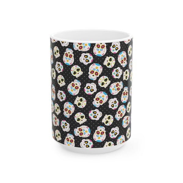 Black Sugar Skull Day of the Dead White Ceramic Mug