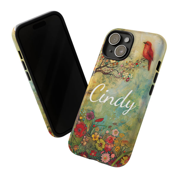 Personalized Red Floral Bird Phone Case Custom Samsung iPhone Garden Design