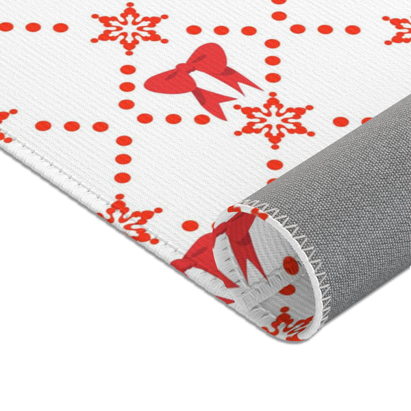 Christmas Red Bow Area Rugs Holiday Decor 3 Sizes Durable 