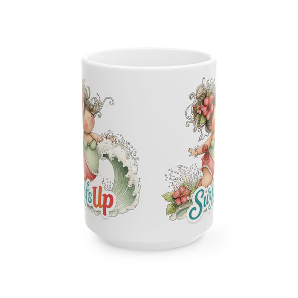 Surf’s Up Coffee Mug Cute Beach Girl Surfing Tropical Summer Gift Coastal Cup