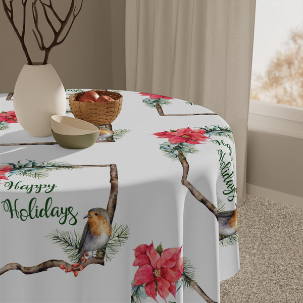 Christmas Happy Holidays Tablecloth Home Décor Poinsettias 