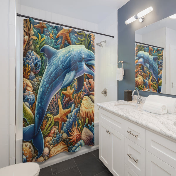 Dolphin Shower Curtain Coastal Ocean Beach Bathroom Decor Polyester Curtain