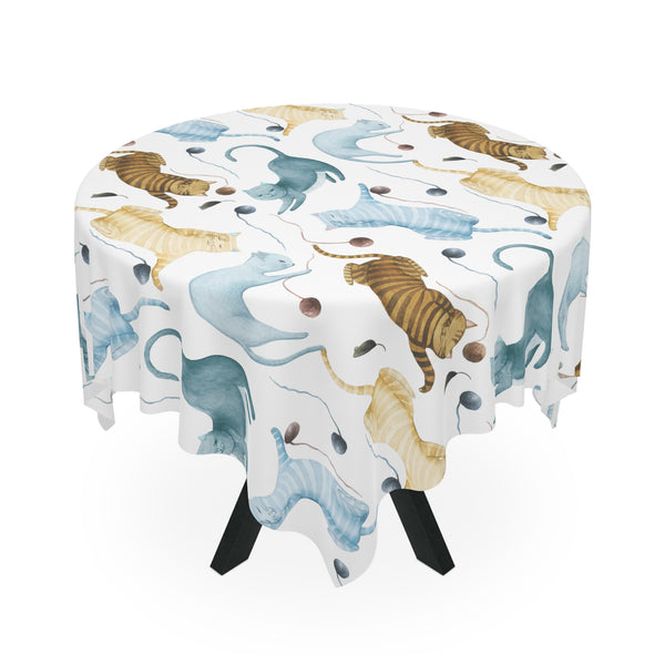 Playing Cats Watercolor Art Tablecloth Décor Casual Dining