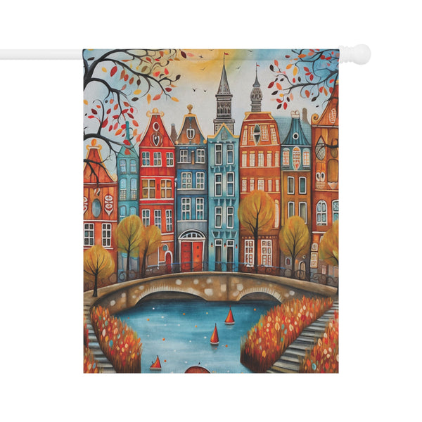 Amsterdam Netherlands Canal Houses Garden Flag & Porch Banner Yard Art
