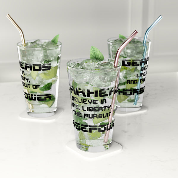 Gift for Gearheads Pursuit of Horsepower Pint Glass, 16oz Beer