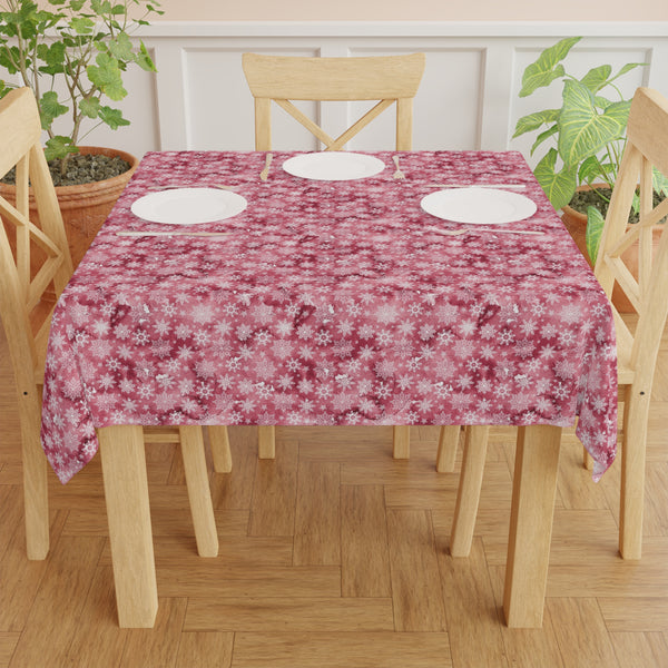 Pink White Snowflake Pattern Tablecloth  Décor Holiday 