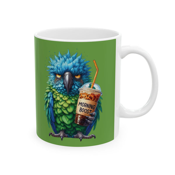 Grumpy Parrot Coffee Mug – Funny Colorful Bird Cup | Morning Boost Coffee Gift