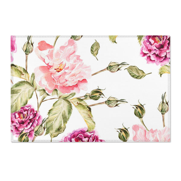 Pink Roses Area Rugs Home Decor Flower Feminine 3 Sizes Durable 