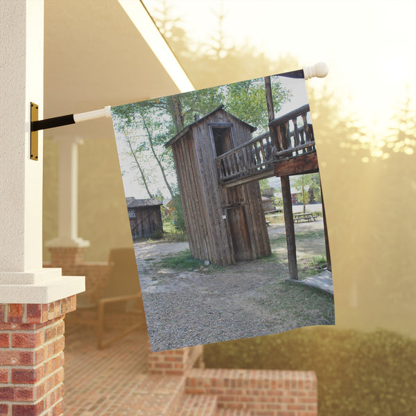 Old West Double Decker Outhouse Garden Flag Rustic Porch Banner Yard Art Decor