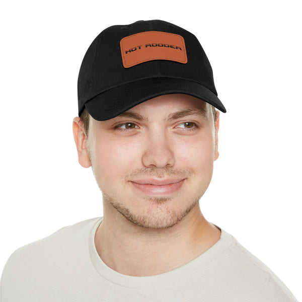 Gifts for Gearheads Hot Rodder Hat with Leather Patch (Rectangle) Trucker Hat Ballcap 