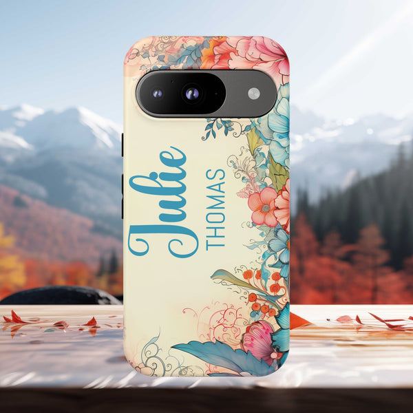 Personalized Floral Phone Case Custom Name Cover iPhone Samsung Pixel Gift