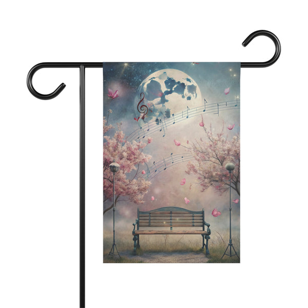 Moonlight Music Garden Flag Porch Banner Cherry Blossom Dreamscape Art