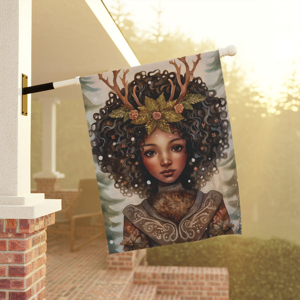 Woodland Forest Goddess Antler Crown Garden Flag & Porch Banner Nature Yard Art