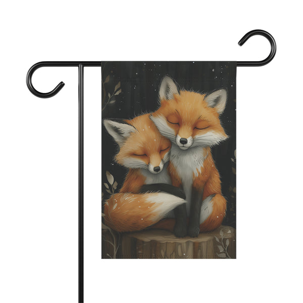 Rustic Fox Couple Garden Flag & Porch Banner Woodland Cabin Yard Decor
