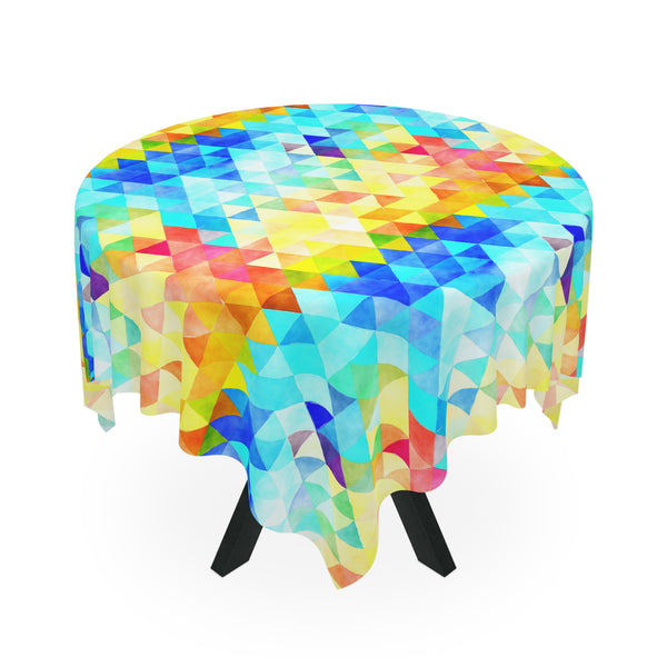 Bright Colorful Geometric Pattern Blue Yellow Tablecloth Décor
