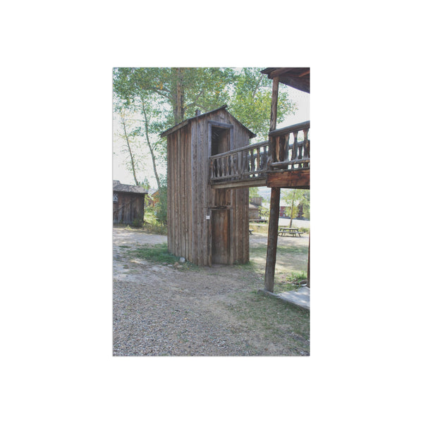 Old West Double Decker Outhouse Garden Flag Rustic Porch Banner Yard Art Decor