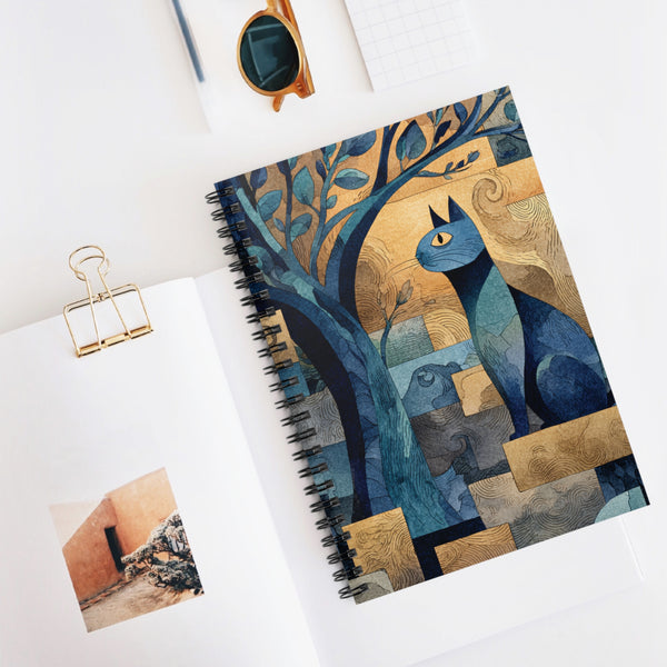 Blue Cat Art Spiral Notebook – 6" x 8" Ruled Journal for Cat Lovers