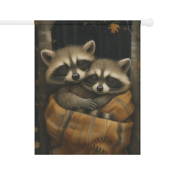 Rustic Raccoon Couple Garden Flag & Porch Banner Woodland Cabin Decor