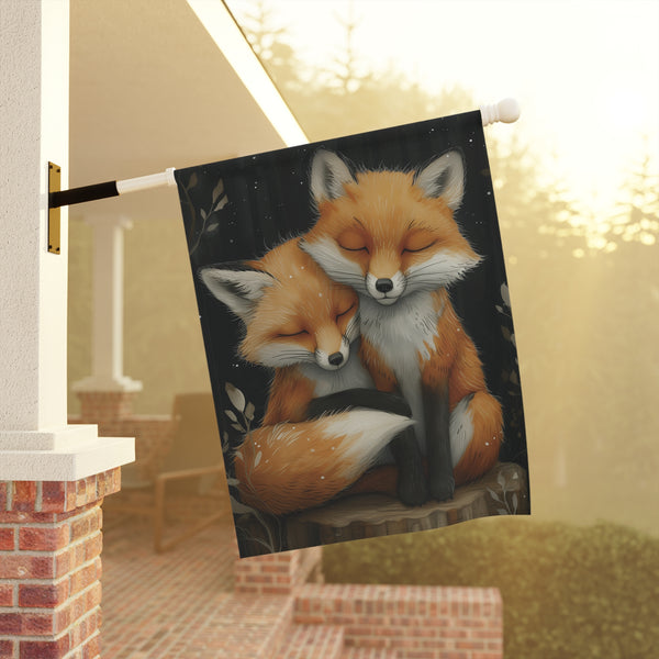 Rustic Fox Couple Garden Flag & Porch Banner Woodland Cabin Yard Decor