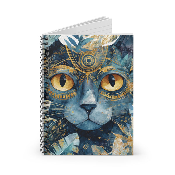 Mystical Cat Spiral Notebook – 6" x 8" Fantasy Ruled Journal