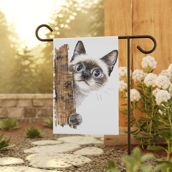 Blue Eyed Siamese Kitten Garden Flag Cute Cat Porch Banner Yard Decor