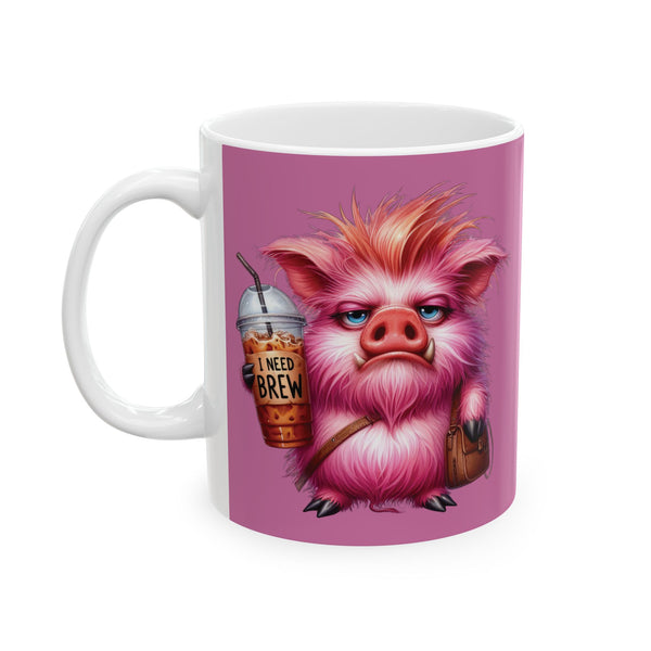 Grumpy Pig Coffee Mug – Funny Cute Animal Cup | I Need Brew Morning Coffee Gift