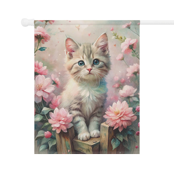 Cute Kitten Garden Flag Floral Cat Porch Banner Spring Yard Decor