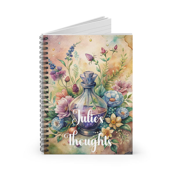 Personalized Potion Floral Notebook, Spiral Ruled Journal Colorful Flowers