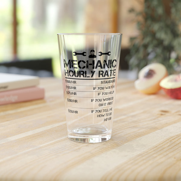 Gift for Gearheads Mechanic Rates Funny Pint Glass, 16oz Beer Tumbler