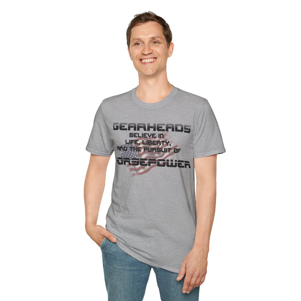Gifts for Gearheads Pursuit of Horsepower American Flag Unisex Softstyle T-Shirt