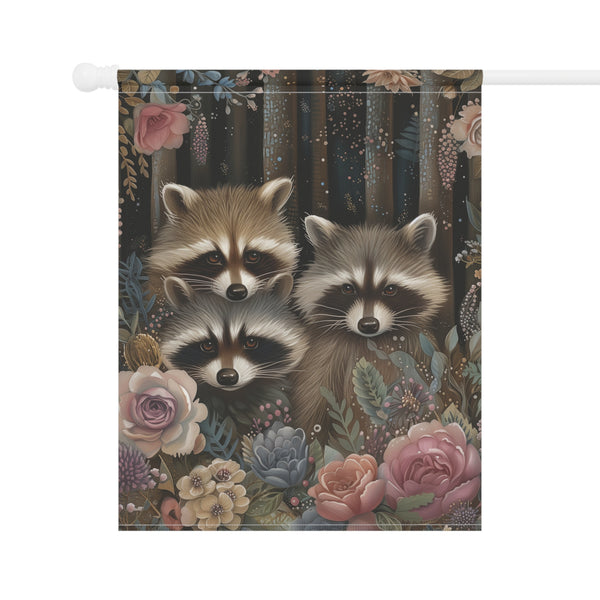 Woodland Raccoon Family Garden Flag & Porch Banner Floral Decor Yard Art