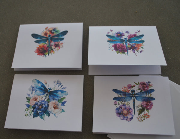4 Dragonfly blank notecards 
