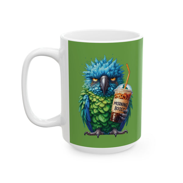Grumpy Parrot Coffee Mug – Funny Colorful Bird Cup | Morning Boost Coffee Gift