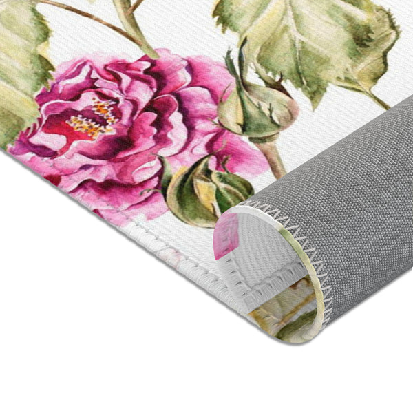 Pink Roses Area Rugs Home Decor Flower Feminine 3 Sizes Durable 