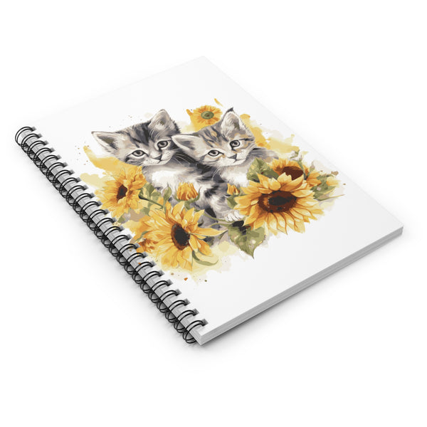 Cute Kitten & Sunflower Spiral Notebook – 6" x 8" Ruled Journal for Cat Lovers