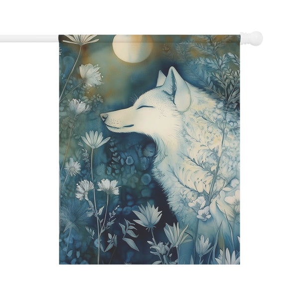 White Wolf Moon Garden Flag & Porch Banner Woodland Night Yard Decor Art