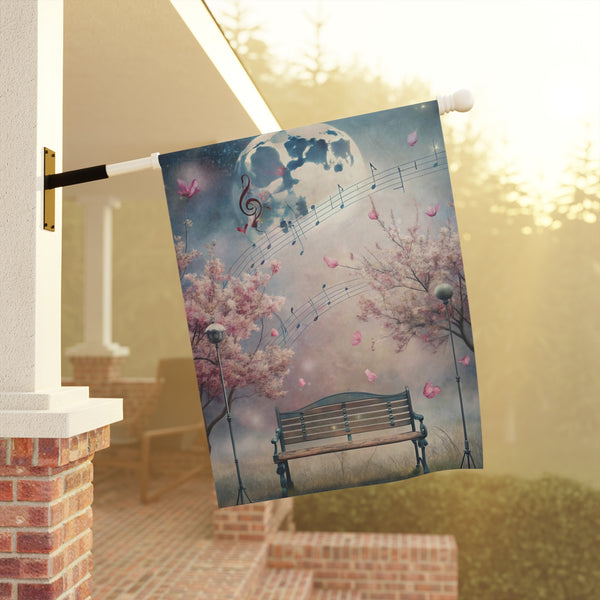 Moonlight Music Garden Flag Porch Banner Cherry Blossom Dreamscape Art