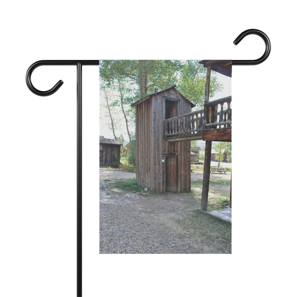 Old West Double Decker Outhouse Garden Flag Rustic Porch Banner Yard Art Decor