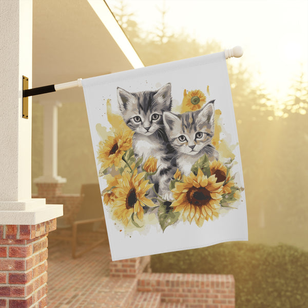 Sunflower Kittens Garden Flag & Porch Banner Cat Floral Decor Yard Art