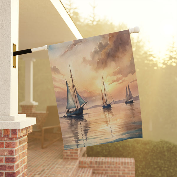 Sailboat Sunset Garden Flag & Porch Banner Coastal Beach Yard Decor Art