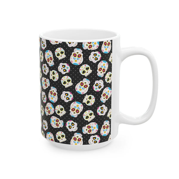 Black Sugar Skull Day of the Dead White Ceramic Mug