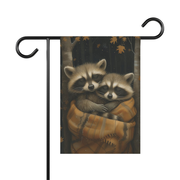 Rustic Raccoon Couple Garden Flag & Porch Banner Woodland Cabin Decor