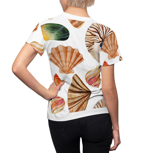 Seashells Women's Cut & Sew Tee (AOP) Beach Tropical Shirt for Women