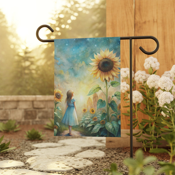 Sunflower Girl Dreamscape Garden Flag & Porch Banner Whimsical Decor